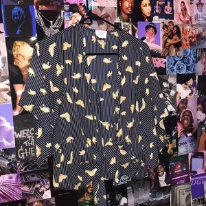 Navy Blue Stripped Blouse With Gold Butterflies